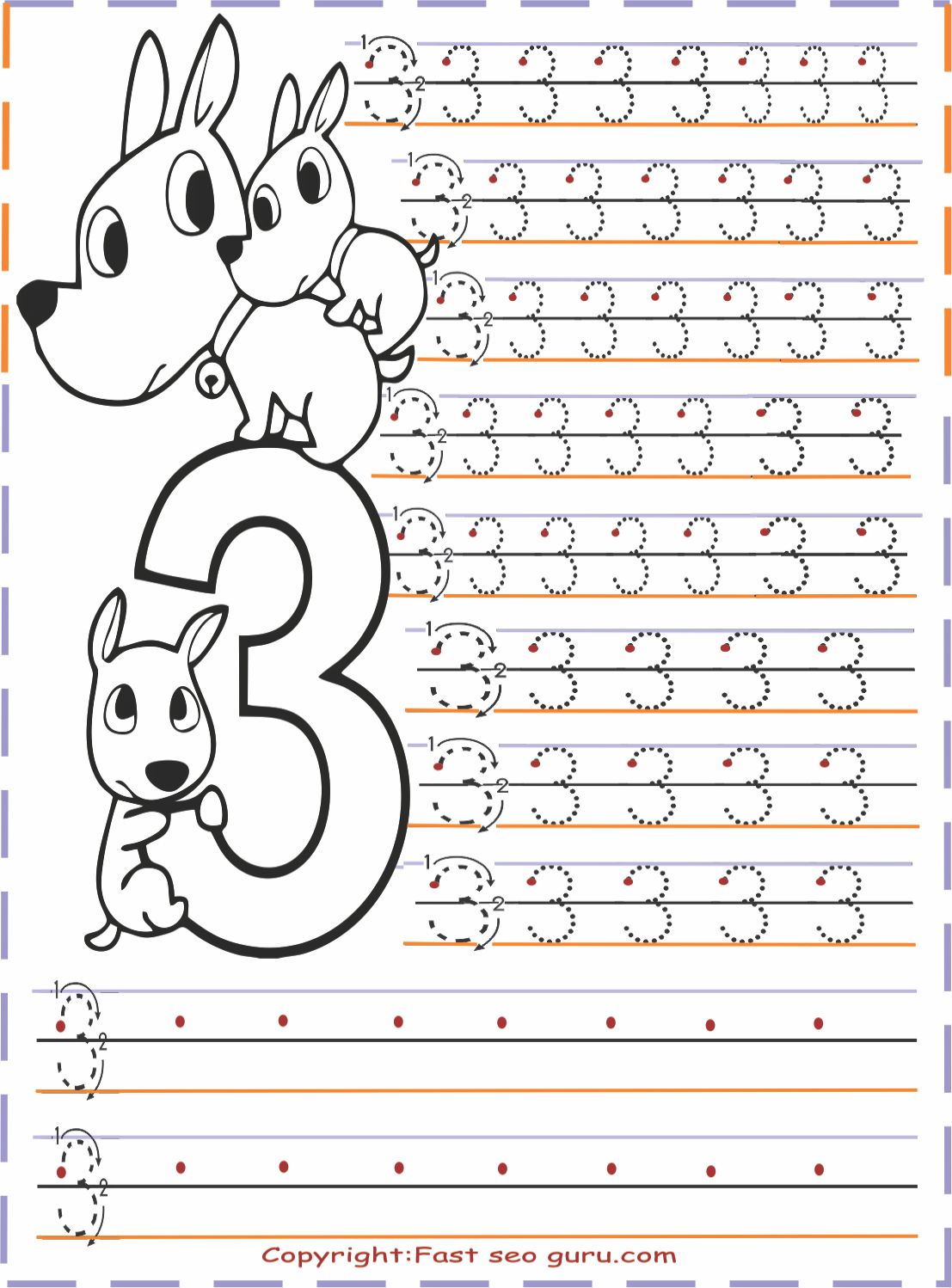 kindergarten number 3 tracing worksheets